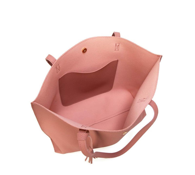 Dreubea Women's Soft Faux Leather Tote Shoulder Bag from, Big Capacity Tassel Handbag Old Rose - Image 5